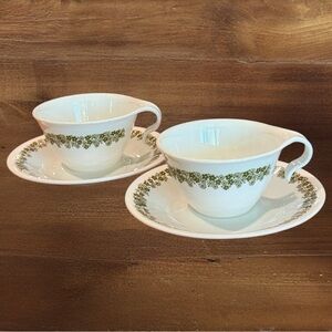 Corelle Green Daisy Teacup Saucer Set (2)